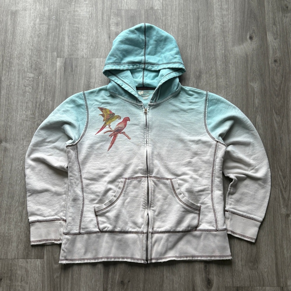 Natural Reflections Womens XL Blue Ombre Parrot Graphic Zip Up Hoodie Sweatshirt